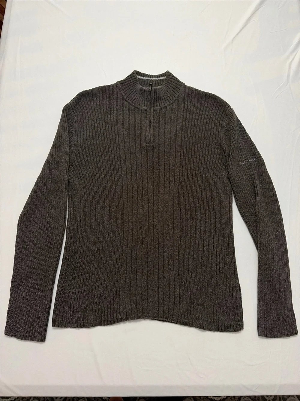 DKNY Men's Dark Charcoal Ribbed Half-Zip Sweater